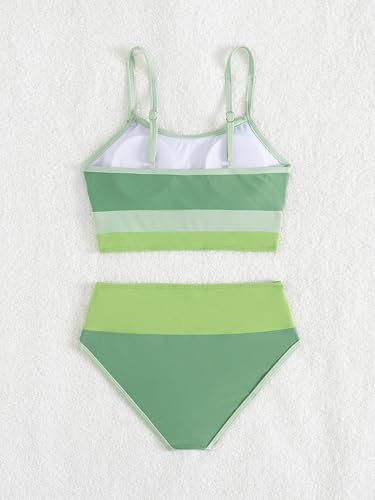 Image of Verdusa Girl's 2 Piece Colorblock High Waisted Bikini Sets Swimsuit Swimwear Bathing Suits