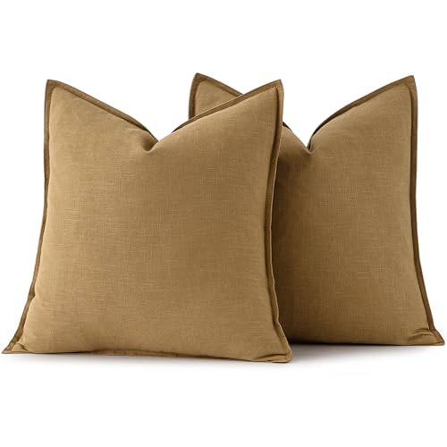 Image of MIULEE Decorative Linen Euro Sham Pillow Covers 26x26 Mustard Yellow Boho Farmhouse Neutral Couch Throw Pillows for Bed Pack of 2 Accent Modern Pillowcase Summer Sofa Livingroom Home Decor