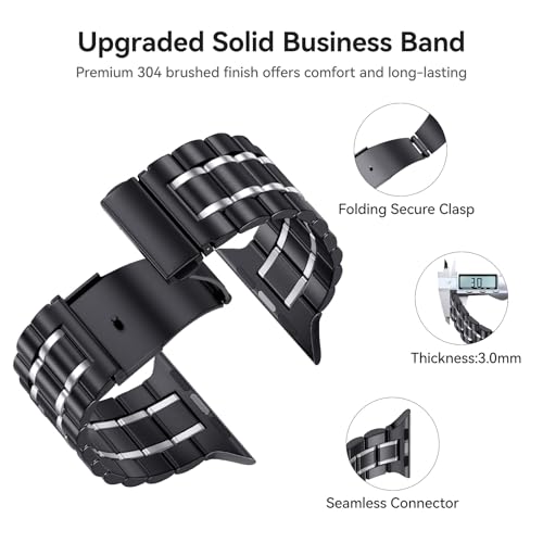 Image of Bestig Compatible with Apple Watch Bands for Men Women 40mm 38mm 41mm 42mm(Series 11 10), Premium Solid Stainless Steel Metal Business Strap for iWatch Series 11 10 9 8 7 6 SE 5 4 3 2 1, Black /Silver