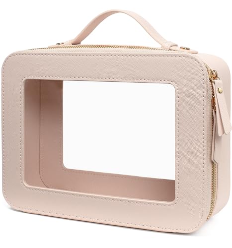 Image of LETGO Clear Mahjong Tile Storage Bag - TSA Approved Toiletry Bags with Zipper,Beach Car Makeup Organizer for Carry-on Travel Essentials,Clear Cosmetic Bags for Women & Girls (Large Beige)