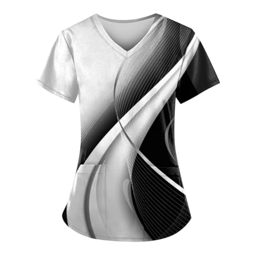 OIOLOYJM Printed Scrub Tops Women Short Sleeve V Neck Plus Size Scrubs for Womens Nursing Uniforms Shirts with Pockets
