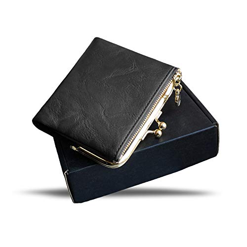 Image of AOXONEL Womens Wallet Small Rfid Ladies Compact Bifold Leather Vintage Coin Purse With Zipper and Kiss Lock, Grey, Small, Vintage