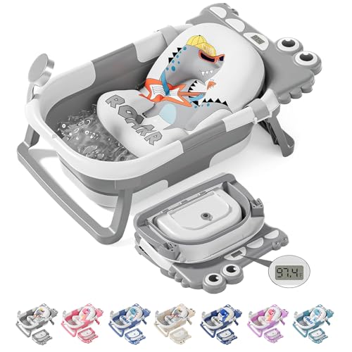 Image of TPN Collapsible Baby Bathtub, Baby Bath Tub with Soft Cushion & Real-Time Thermometer, Baby Bathtub Infant to Toddler Tub (0-36 Months), Portable Travel Baby Tubs for Newborns (Grey)