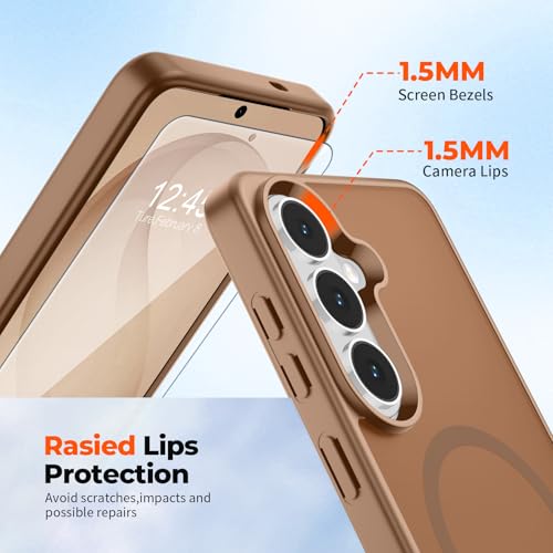 Image of SUPFINE Magnetic for Samsung Galaxy S26 Plus Case with Screen Protector, (Built-in Magnets) (Military Grade Drop Protection) Slim Translucent Shockproof Phone Case,Brown