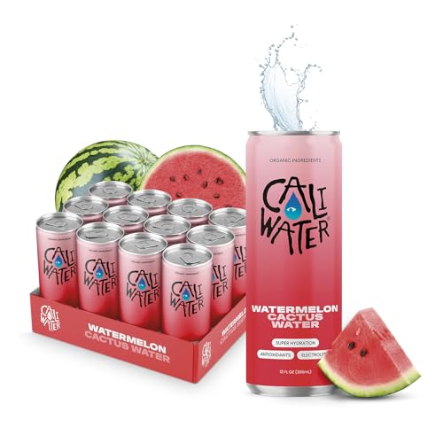 CALI WATER Organic melon Nopal Cactus with Rare Antioxidants + Electrolytes for Hydration and Recovery, Plant-Based, Non-GMO, Non-Carbonated, 12 fl oz Cans (Pack of 12)
