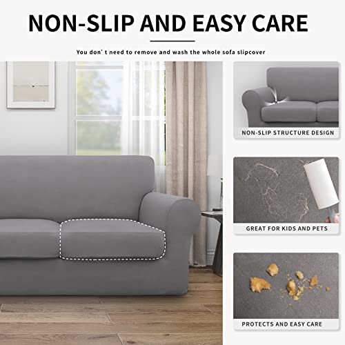 Image of Easy-Going Waterproof 3-Piece Oversized Loveseat Couch Covers for Sofa | 3-Piece Set Spandex Sofa Cover Slipcover Elastic Bottom Dog Pet Friendly Light Gray