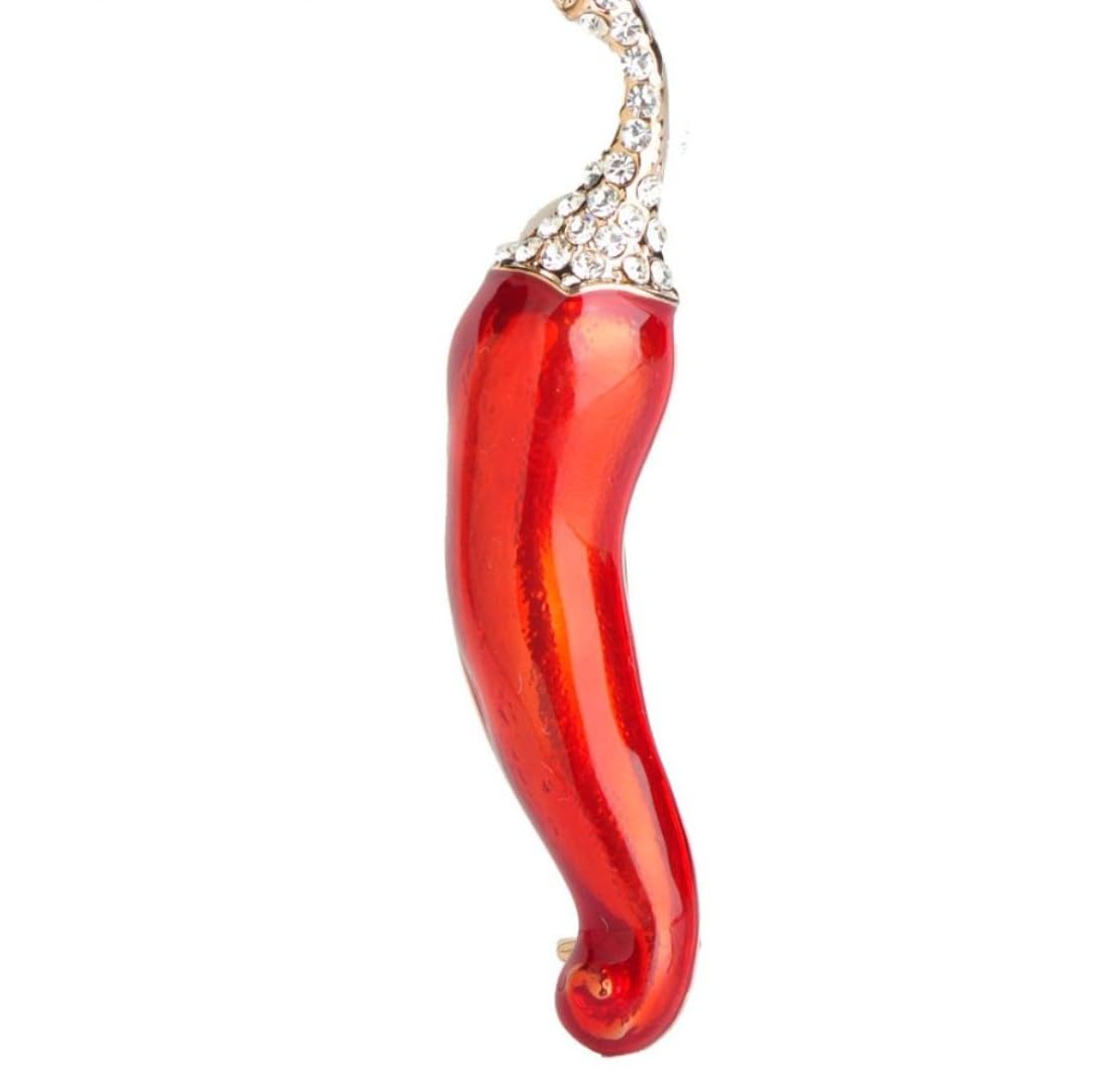 Yahoya Women's Red/Gold Enamel Chili Shape Brooch Hijab Pins -Color Crystal Rhinestone Suit Hat Dress Accessory Plant Brooches For