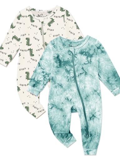 Image of Jimonda Baby Girls Boys Footless Pajamas,Rayon From Bamboo Pjs 2 Way Zipper Long Sleeve Soft Sleeper,Infant Tie-dye Romper