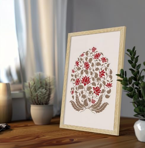 Image of ArtX Paper Madhubani Floral Paintings with Frame for Home Decor Wall Art, Wall Paintings for Living Room, Multicolor, Natural Wood Color Frames, 12.0x18.0 inch, Set of 3