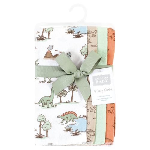 Image of Hudson Baby Unisex Baby Cotton Poly Flannel Burp Cloths, Dinosaur Adventures 4-Pack, One Size