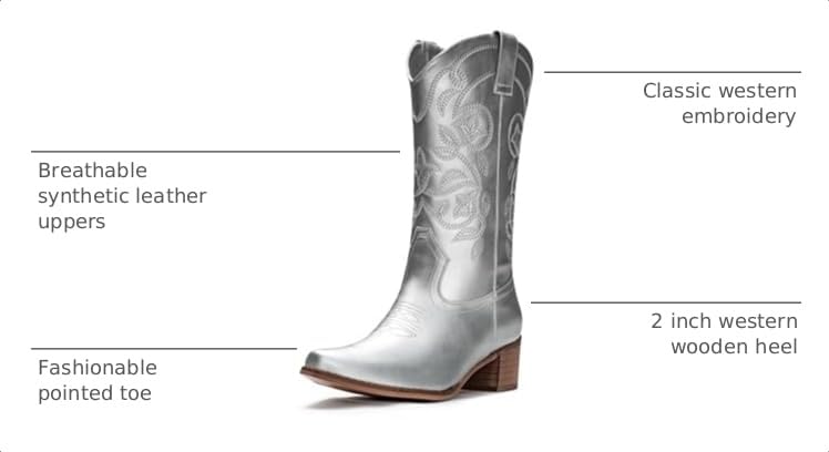 Image of IUV Cowboy Boots For Women Pointy Toe Women's Western Boots Cowgirl Boots Mid Calf Boots