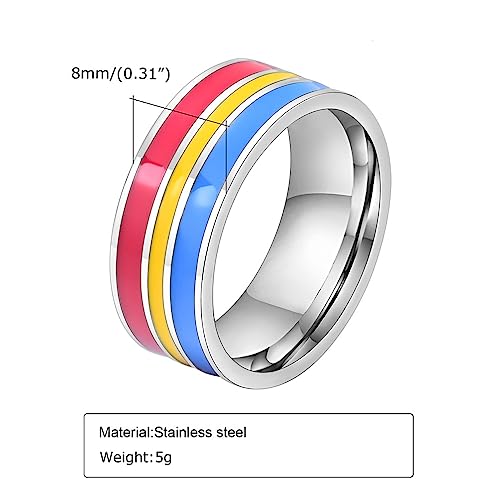 Image of Unisex 8mm Colorful Stripes Pride Ring | Stainless Steel, Unique Cool Enamel, Homosexuals LGBT Gay, Eternity Couple Wedding Band