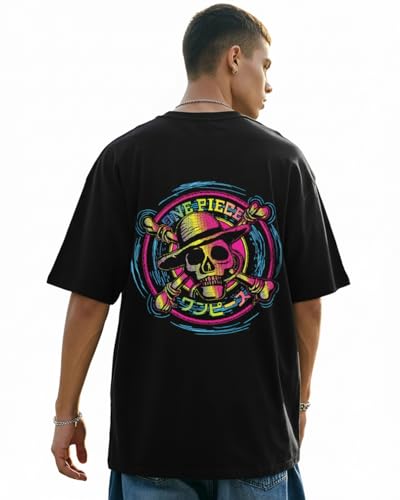 Image of Bewakoof X One Piece Men's Cotton Jersey Graphic Print Oversized Fit Half Sleeve Round Neck T-Shirt | Casual Wear | Street Wear | Oversized t Shirt for Men Cotton | Baggy