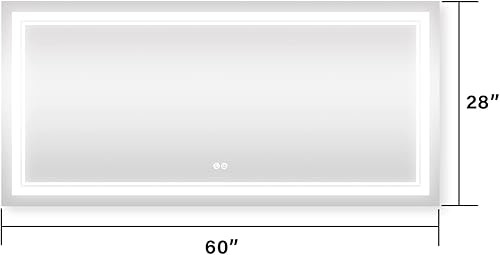 Miniatura 6 de Espejo de baño con luz LED de 60 x 28 pulgadas con luz de 3 colores espejo de tocador de baño montado en la pared con botón táctil espejo de
