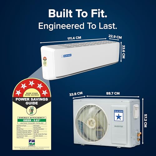 Image of Blue Star 1.5 Ton 5 Star,New Star Rated, Wi-Fi Smart Inverter Split AC (Copper, AI Pro+, 4-Way Swing, DigiQ Hepta Sensor, Blue Fins,Turbo Cool, Self Clean Technology (IA518ZXUS, White))