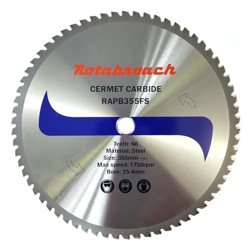 Rotabroach Chop Saw Blade for Steel - RAPB355FS Metal Cutting Cermet Tipped Blade for Circular Saws | 355mm Durable Cutter High Max Speed 1750 RPM