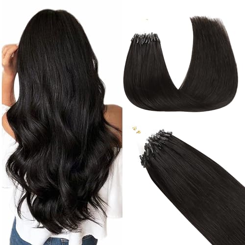 GOO GOO Micro Link Tip Hair Extensions Real Human Hair 16inch 50g 50S Cold Fusion Invisible Remy 1B Natural Black