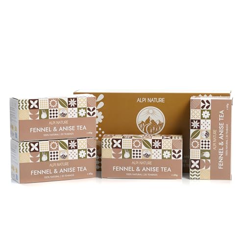 Alpi Nature Té de Hinojo y Anís, 80 Bolsitas de Hinojo y Anís, 160g, Paquete de 4 x 20 Bolsitas de 2g cada una
