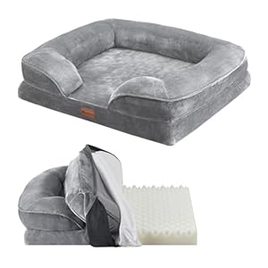 Juskys Dog Bed Sheena M Orthopaedic, Washable and Non-Slip – 71 x 58 x 18 cm – Dog Sofa, Fluffy Dogs – Grey – Pet Bed, Dog Sofa