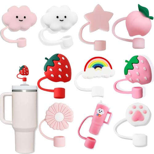 Oddyami 10Pcs 10mm Straw Cover Toppers for Stanley 30&40 Oz Tumbler Cups, Cute Straw Covers Cap for Stanley Cup, Silicone Daisy Drinking Straw Tips Lids Protectors for Stanley Cups Accessories…