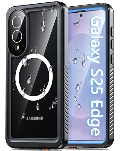 Oterkin Waterproof Case for Samsung Galaxy S25 Edge Case Compatible with MagSafe,Full Body Protective Rugged S25 Edge Phone Case with Built-in HD Screen & Lens Protector [12FT Military] (Blue)