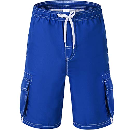 Akula Boys' Barracuda Swim Trunks Quick Dry Beach Board Shorts with Mesh Lining Royal Blue Size M(10/12)