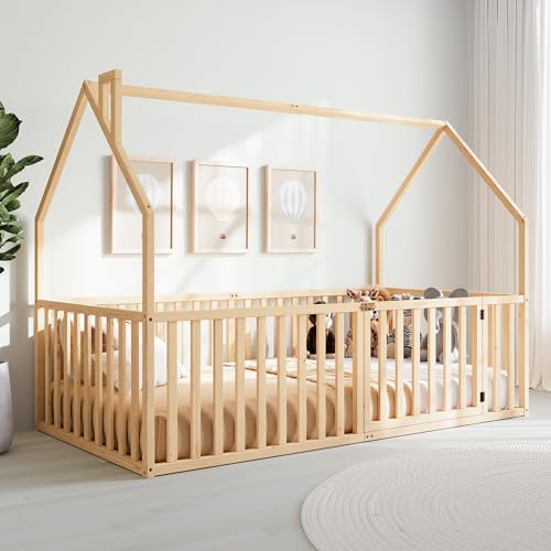 Comfy Cubs Kids House Gated Floor Bed Twin Size –