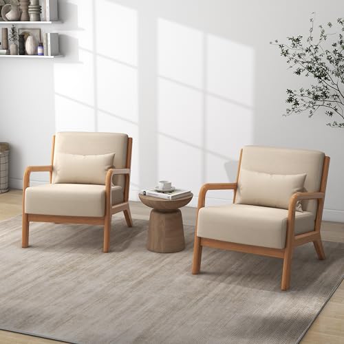 Sillón con cojín beige tapizado de tela