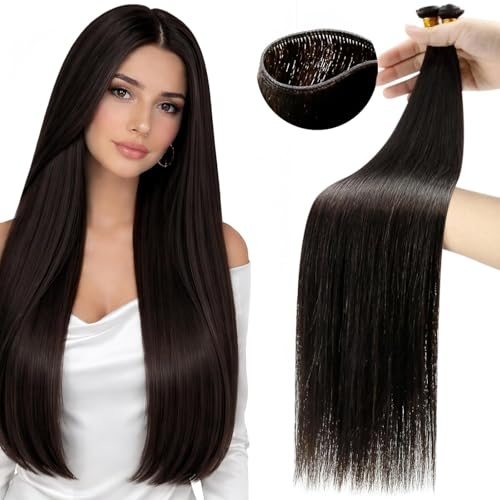 Image of Moresoo Genius Weft Sew in Human Hair Extensions, Dark Brown, 20 Inch 60g | Remy human hair with flowing layers and soft touch, ideal for weddings, photoshoots and elegant styles