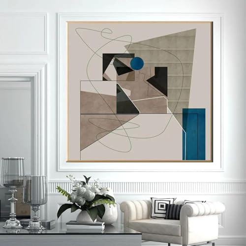 Peinture sur toile géométrique pour décoration de chambre moderne et épurée