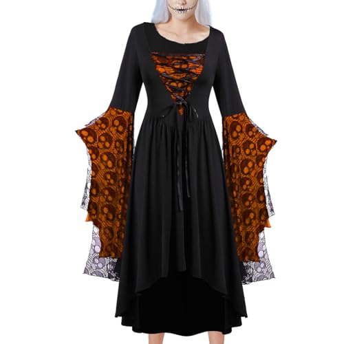 Vestido de Halloween | Disfraz De Halloween Horror Mujer | Vestido Corsé Estampado Calavera Moda Renacentista Para Fiesta