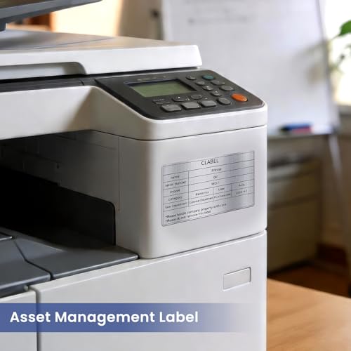 Image of Clabel Thermal Transfer Silver PET Labels 2.36 x 1.57 in (60 x 40 mm) for Barcode and Asset Identification, 750 Labels per Roll, Inventory & Equipment Labels, Compatible with Thermal Transfer Printers