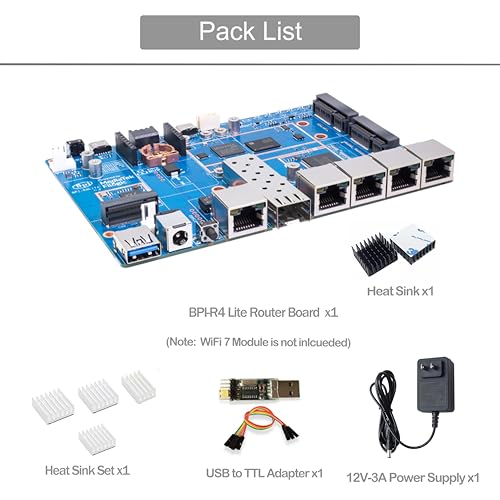 Image of Banana Pi BPI-R4 Lite WiFi 7 Router Dev Board Kit OpenWRT - MediaTek MT7987A SoC - 2GB DDR4 RAM 8GB eMMC, 1x 2.5G SFP RJ45 WAN, 4X GbE Gigabit Ethernet for NAS Smart Home Gateway (2GB, Bundle1)