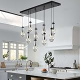 Joyunleo Raindrop 9-Light Chandelier for Dining Room, Black Rectangular Teardrop Pendant Lights with Hand-Blown Glass, Adjustable 138' Ropes, Light Fixture Over Table, Kitchen Island, Entryway, Foyer