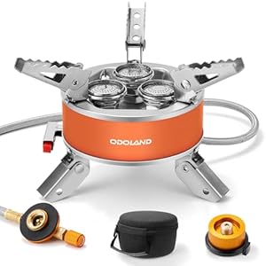 Odoland 4000W Camping Stove, Windproof Adjustable Lightweight Backpacking Gas Stoves, Portable Camp Propane Burner with EVA Box for Outdoor Camping Hiking