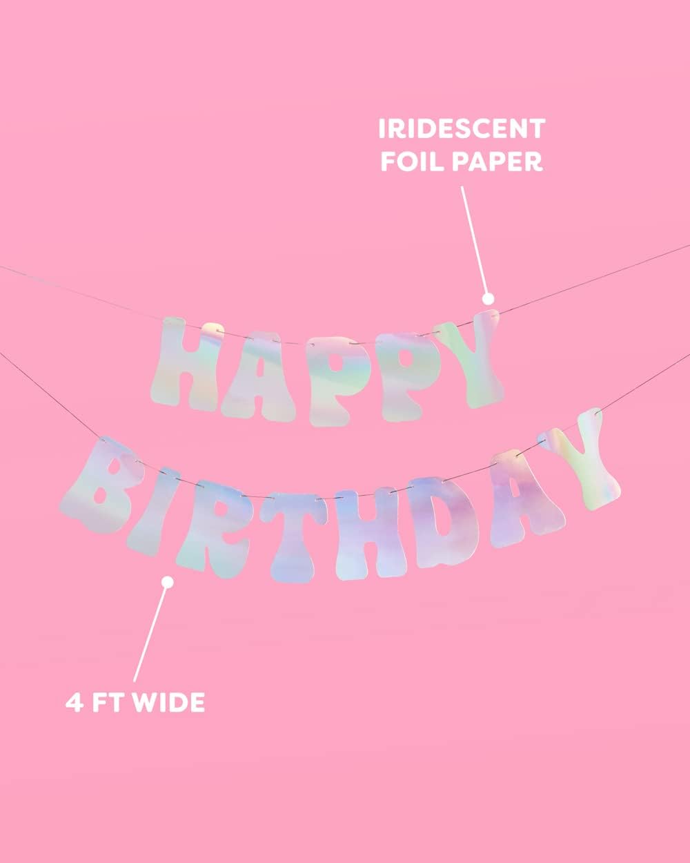 xo, Fetti Iridescent Happy Birthday Foil Banner - 5 Ft. | Bday Party Decorations, 70s Cool Birthday Decor, Sweet 16, 21st