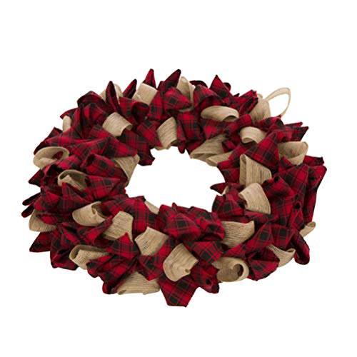 Glitzhome Christmas Round Wreath Plaid Holiday Wall Door Decor #TOP5