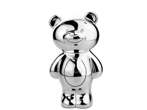 Brillibrum Salvadanaio di design con incisione a scelta, placcato argento, resistente all'ossidazione, per bambini, salvadanaio in metallo, con incisione