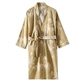 PRINCESS BRIDE Damen-Bademantel, Baumwolle, garngefärbt, Jacquard, mittellang, für Zuhause, Spa, lässiger Yukata-Kimono, gelb, XL