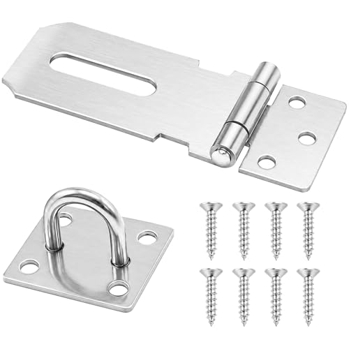 SZXMDKH Door Padlock Hasp 3 Inch Stainless Steel Hasp and Staple Shed Lock Latch Heavy Duty Gate Security for Window Cabinet Pet Cage Crate Silver