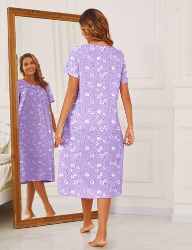 Image of Bloggerlove Nightgowns for Women Soft 100% Cotton House Dress Short /Long Sleeve Night Gowns Comfy Sleepwear S-3XL