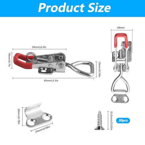 6 STK Kistenverschluss Spannverschluss, Metall Schnappverschluss, Bordwandverschluss, verstellbarer Hebelverschluss, Hebel Verschluss für Kisten Schrank Verschlusshaken Türriegel, Haltekraft 100 kg