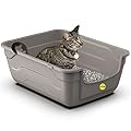 Grey Large Cat Litter Tray Box High Sided UK Deep Toilet Loo Adult Cats Kitten Pan Pet Loo Easy Cleaning Lowered Entry Step 11.5cm Easy Access Elderly Cat Trays Luxury CatCentre®
