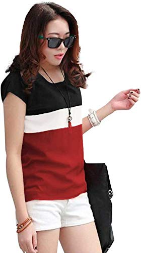Image of Girls Womens Stylish Deep Neck Casual Block Top T-Shirt