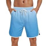 Cambkatl Men's Gradient Beach Shorts, Lightweight Summer Loose Elastic Waist Athletic Running Shorts with Liner & Pockets