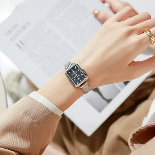 Image of London Fog Victoria Collection Analog Quartz Watch for Women with Textured Dial, Rectangular Metal Case, Mineral Glass, Mesh Strap & Water Resistant - LFW20006