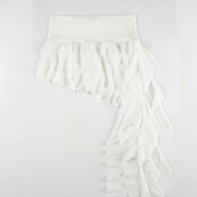 Women Ruffle Mini Skirt Ribbon Solid High Waisted Layered Cake Mini Skirt Casual Vacation Skirt for Women - Image 5