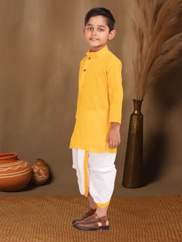 Image of Boys Dhoti Kurta Set for Kids - Cotton Kurta and Elastic Waist Dhoti - Traditional Dress