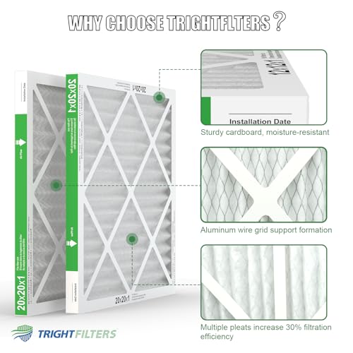 Image of TRIGHTFILTERS 20x20x1 Air Filter 4 Pack, MERV 8 Pleated Dust Defense Air Filters Replacement Air Conditioner HVAC AC Furnace Filter, Durable and Lightweight