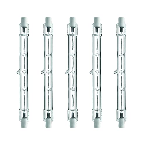 LumCa Lot de 5 tubes halogènes 120 W équivalent à 150 W 78 mm Blanc chaud R7s 2700 K 2250 lm Intensité variable 220-240 V Angle d'éclairage 360° Ampoule halogène R7s R7s Cover